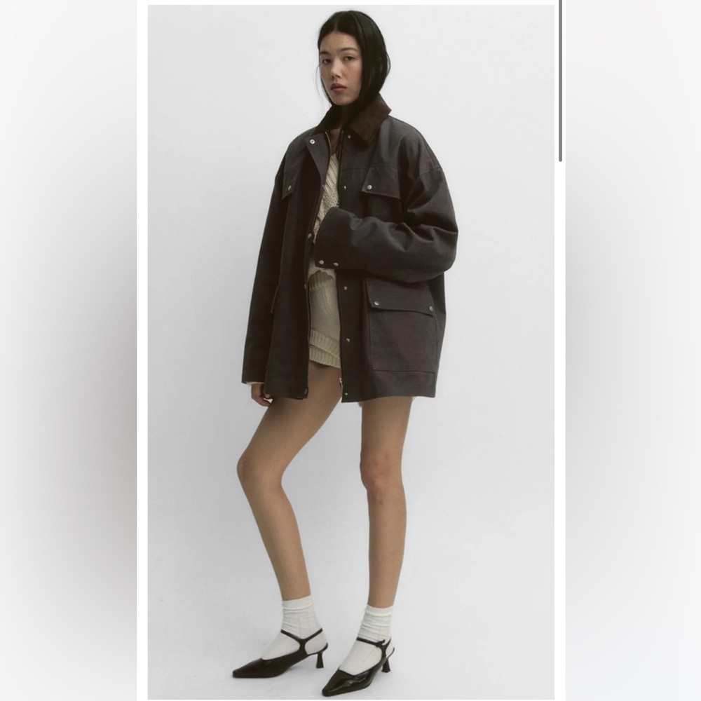 THE FRANKIE SHOP STEVAN CARGO UTILITY CHORE WORK JACKET CHARCOAL